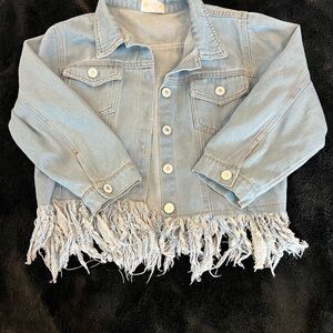 Girls Size 12 Boutique Denim Jacket Fringe Cropped Boho Jean Jacket